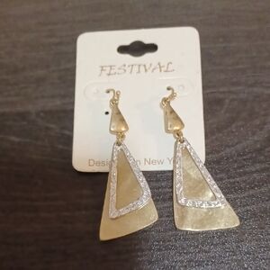 Stylish Worn Gold/Worn Silver Triangle Earrings